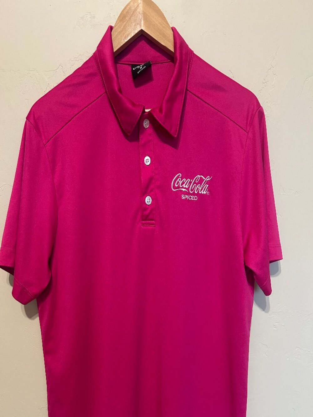 Coca-Cola SPICED Polo Shirt Men's Medium Hot Pink USA Preppy Collector Golf